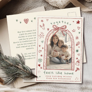 Hand Drawn Whimsical Christmas Bow Doodle Photo Holiday Postcard
