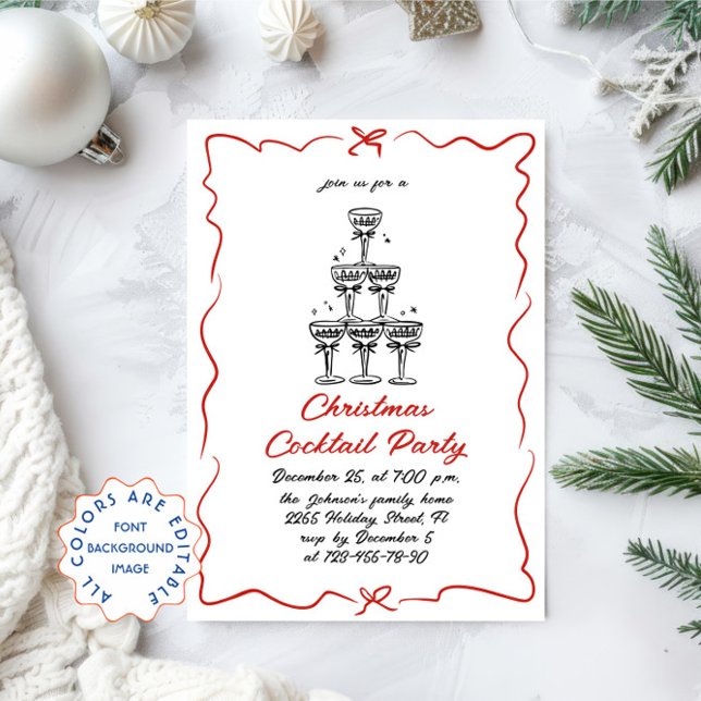 Hand Drawn Whimsical Christmas Cocktail Party Invitation (Creator Uploaded)