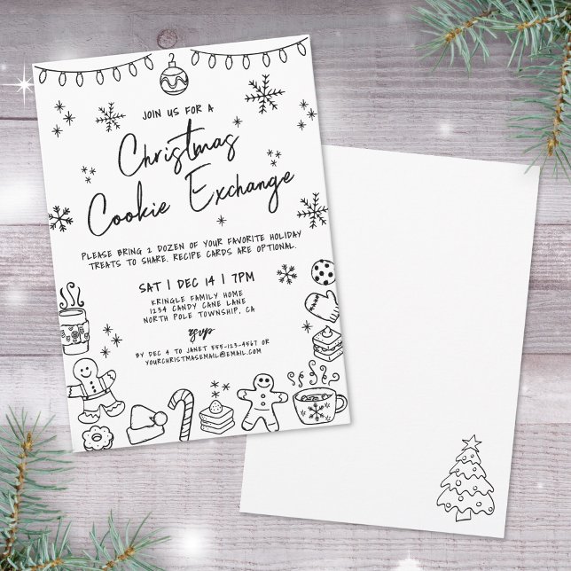 Hand Drawn Whimsical Christmas Cookie Exchange Invitation (Hand Drawn Whimsical Christmas Cookie Exchange Invitation)