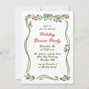 Hand Drawn Whimsical Christmas Holiday Dinner Invitation