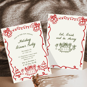 Hand Drawn Whimsical Christmas Holiday Dinner Invitation
