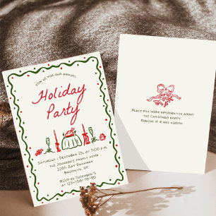 Hand Drawn Whimsical Christmas Holiday Dinner Invitation