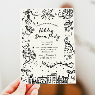 Hand Drawn Whimsical Christmas Holiday Dinner Invitation
