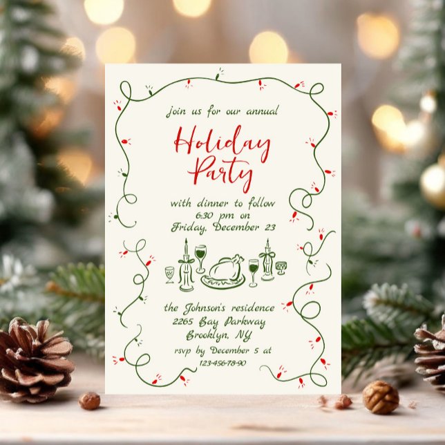 Hand Drawn Whimsical Christmas Holiday Dinner Invitation (Creator Uploaded)
