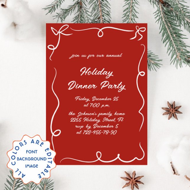 Hand Drawn Whimsical Christmas Holiday Dinner Invitation (Creator Uploaded)