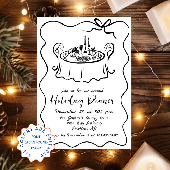Hand Drawn Whimsical Christmas Holiday Dinner Invitation (Creator Uploaded)