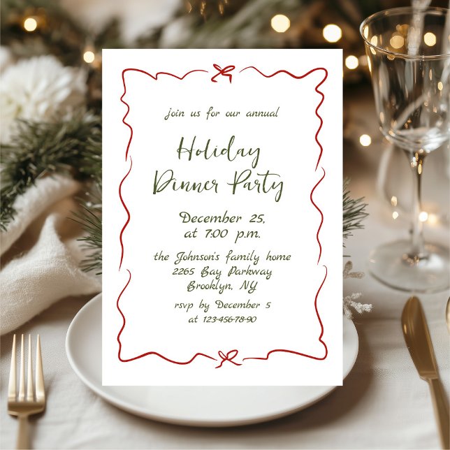 Hand Drawn Whimsical Christmas Holiday Dinner Invitation (Creator Uploaded)