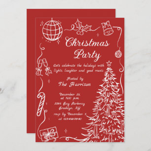 Hand Drawn Whimsical Christmas Holiday Party Invitation