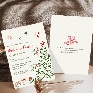 Hand Drawn Whimsical Christmas Holiday Party Invitation