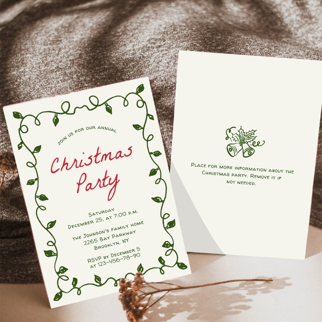 Hand Drawn Whimsical Christmas Holiday Party Invitation (Creator Uploaded)