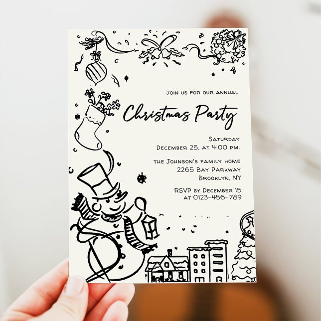 Hand Drawn Whimsical Christmas Holiday Party Invitation (Creator Uploaded)