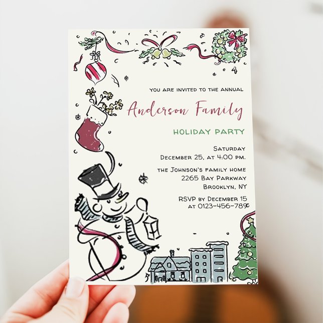 Hand Drawn Whimsical Christmas Holiday Party Invitation (Creator Uploaded)