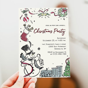 Hand Drawn Whimsical Christmas Holiday Party Invitation