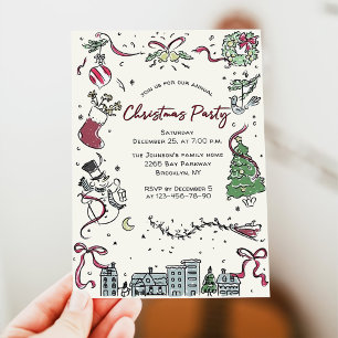 Hand Drawn Whimsical Christmas Holiday Party Invitation