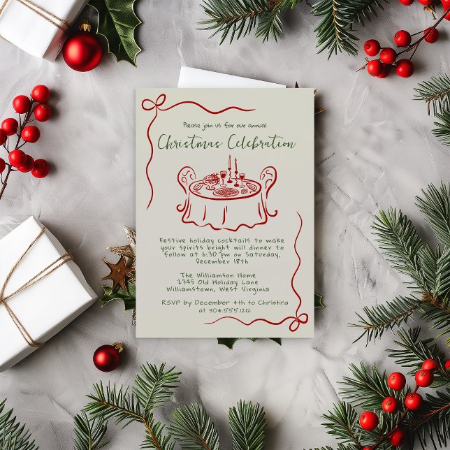 Hand Drawn Whimsical Christmas Party  Invitation (Whimsical Hand drawn Christmas Party Invitation )