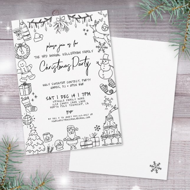 Hand Drawn Whimsical Christmas Party Invitation (Hand Drawn Whimsical Christmas Party Invitation)