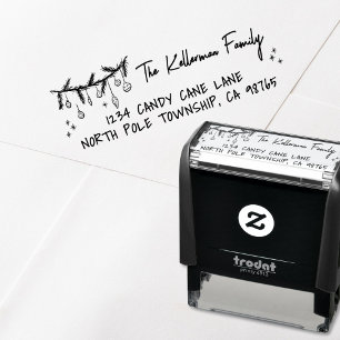 Hand Drawn Whimsical Christmas Return Address Self-inking Stamp