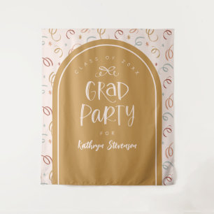 Hand Drawn Whimsical Confetti Grad Party Backdrop Tapestry