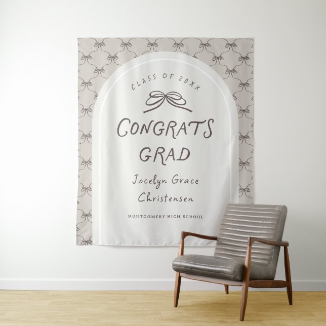 Hand Drawn Whimsical Congrats Grad Party Backdrop Tapestry (In Situ)