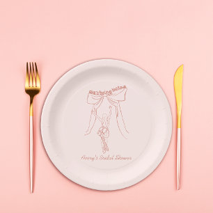 Hand Drawn Whimsical Coquette Bow Bridal Shower Paper Plate