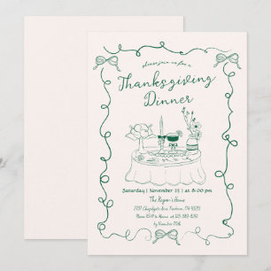 Hand Drawn Whimsical Dinner Table Thanksgiving Invitation