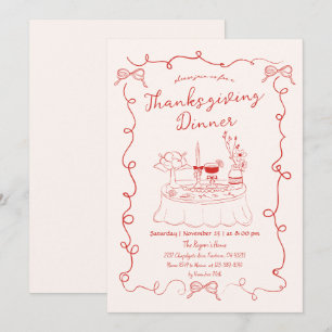 Hand Drawn Whimsical Dinner Table Thanksgiving Invitation