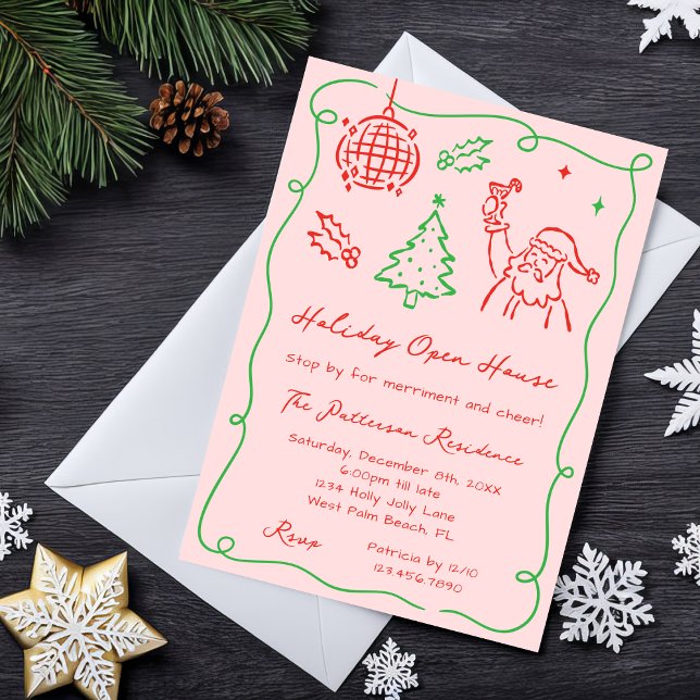 Hand Drawn Whimsical Doodle Christmas Open House Invitation (Creator Uploaded)