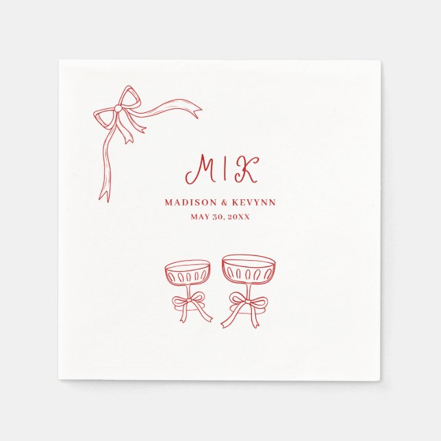 Hand Drawn Whimsical Doodle Red  Wedding Napkin (Front)