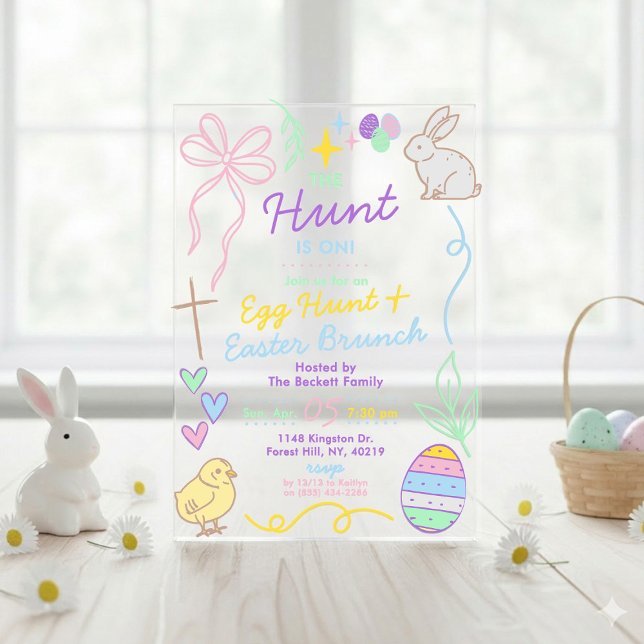 Hand Drawn Whimsical Doodles Easter Party Acrylic Invitations (Creator Uploaded)
