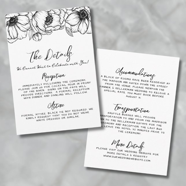 Hand Drawn Whimsical Floral Wedding Details Enclosure Card (Hand Drawn Whimsical Floral Wedding Details Enclosure Card)