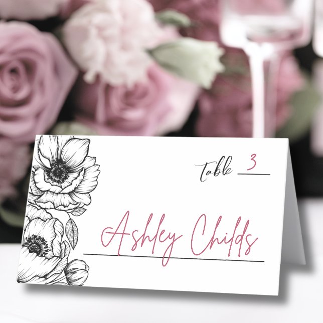 Hand Drawn Whimsical Floral Wedding Place Card (Hand Drawn Whimsical Floral Wedding Place Card)