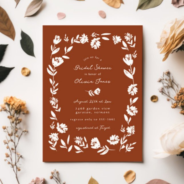 Hand Drawn Whimsical Flower Border Bridal Shower Invitation (Creator Uploaded)