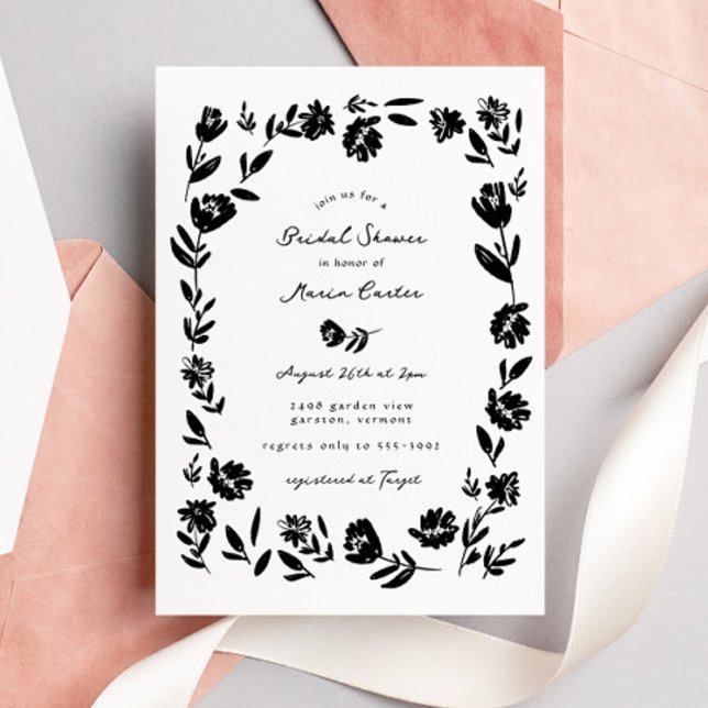 Hand Drawn Whimsical Flower Border Bridal Shower Invitation (Creator Uploaded)