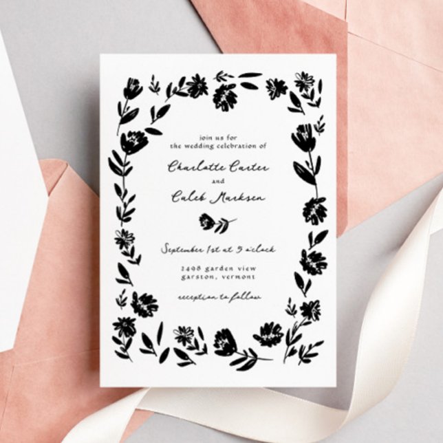 Hand Drawn Whimsical Flower Border Wedding Invitation (Creator Uploaded)