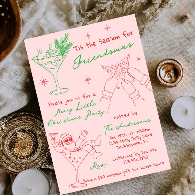Hand Drawn Whimsical Friendsmas Christmas Party Invitation (Creator Uploaded)