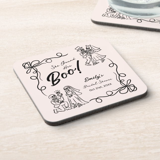 Hand Drawn Whimsical Halloween Bridal Shower Coaster (Left Side)