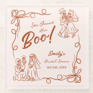 Hand Drawn Whimsical Halloween Bridal Shower Glass Coaster