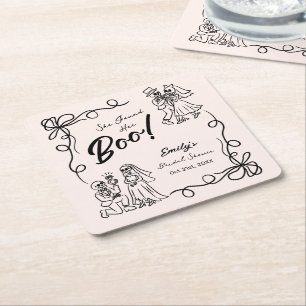 Hand Drawn Whimsical Halloween Bridal Shower Square Paper Coaster
