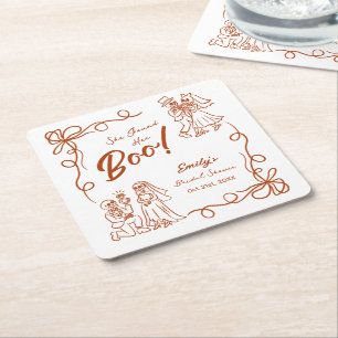 Hand Drawn Whimsical Halloween Bridal Shower Square Paper Coaster