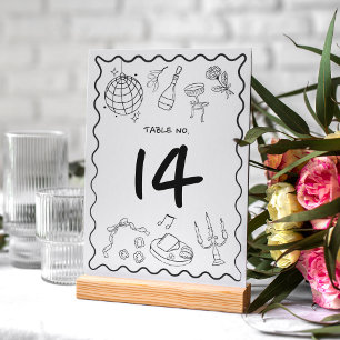 Hand Drawn Whimsical Handwritten Quirky Wedding Table Number