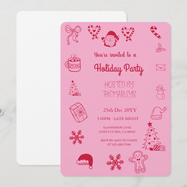 Hand drawn whimsical holiday party invitation (Front/Back)