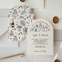 Hand-drawn whimsical line art wedding style