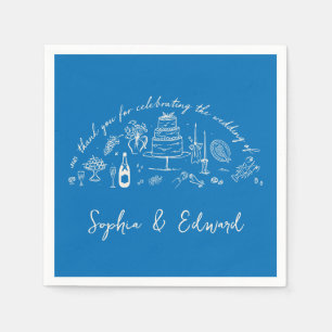 Hand-drawn whimsical line art wedding style napkin