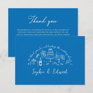 Hand-drawn whimsical line art wedding style thank you card