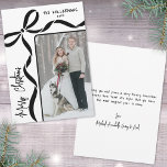 Hand Drawn Whimsical Merry Christmas Holiday Card<br><div class="desc">Send holiday cheer with this vertical Christmas card featuring a modern, slightly off-center layout. The photo sits in the bottom right corner, extending off the edge for a simple, contemporary look. A hand-drawn coquette bow rests in the top left, with ribbon lines running along the top and down the left...</div>