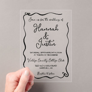 Hand drawn whimsical modern trendy wedding acrylic invitations