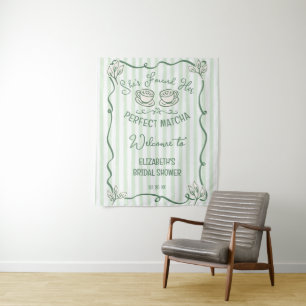 Hand Drawn Whimsical Perfect Matcha Bridal Shower Tapestry