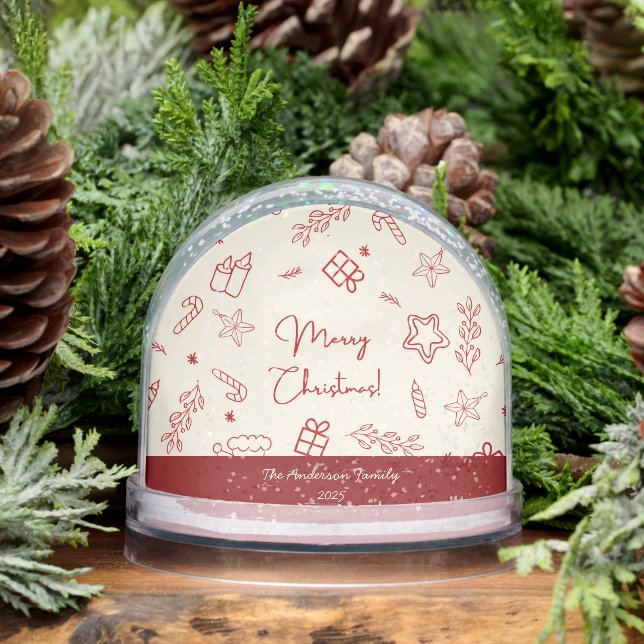 Hand Drawn Whimsical Red Doodle Christmas Snowglobe (Winter)
