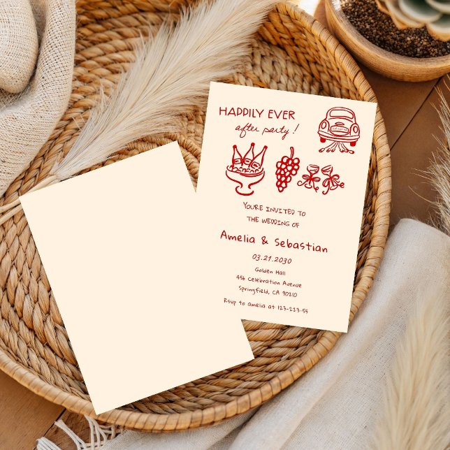 Hand Drawn Whimsical red Wedding Doodle  Invitation (Creator Uploaded)