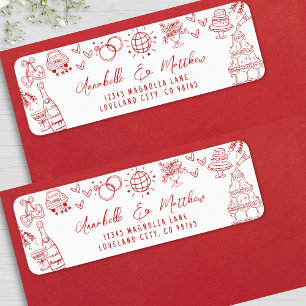 Hand Drawn Whimsical Red Wedding Return Address